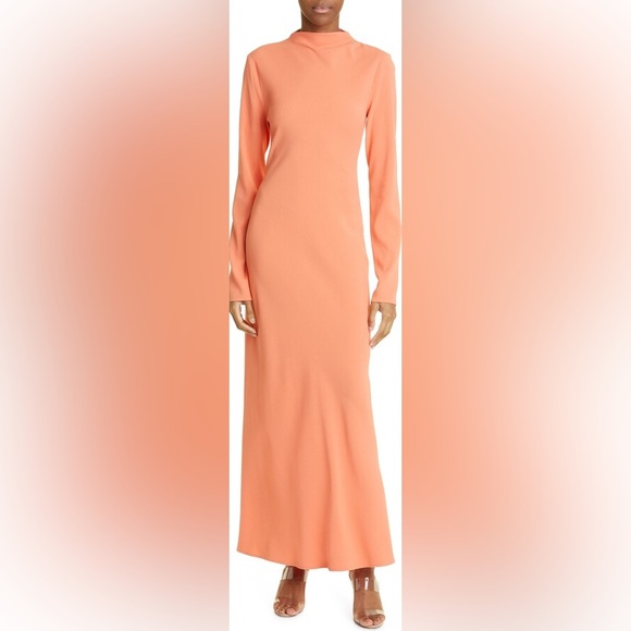 LAPOINTE Long Sleeve Funnel Neck Crepe Dress in Coral Size 2 - Picture 3 of 6